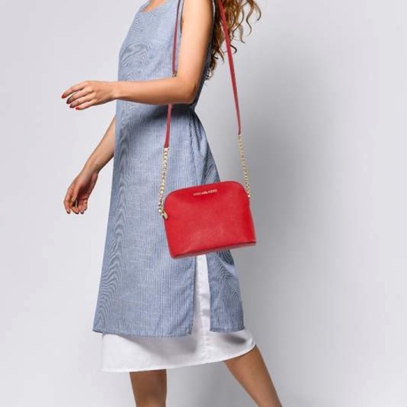 MICHAEL Michael Kors Red Saffiano Leather Medium Cindy Dome Crossbody Bag - Picture 2 of 5